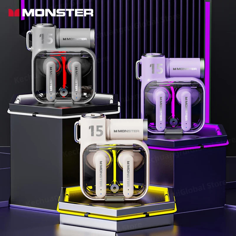 Monster XKT15 Bluetooth 5.3 TWS Gaming Kopfhörer – RGB Flip-Cover, Niedrige Latenz