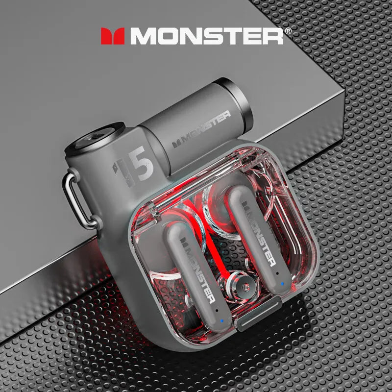 Monster XKT15 Bluetooth 5.3 TWS Gaming Kopfhörer – RGB Flip-Cover, Niedrige Latenz