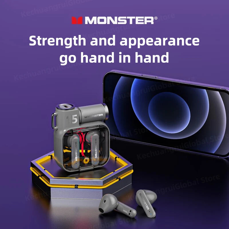 Monster XKT15 Bluetooth 5.3 TWS Gaming Kopfhörer – RGB Flip-Cover, Niedrige Latenz
