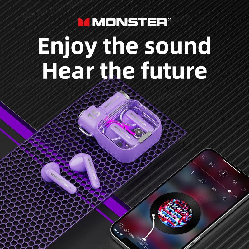 Monster XKT15 Bluetooth 5.3 TWS Gaming Kopfhörer – RGB Flip-Cover, Niedrige Latenz