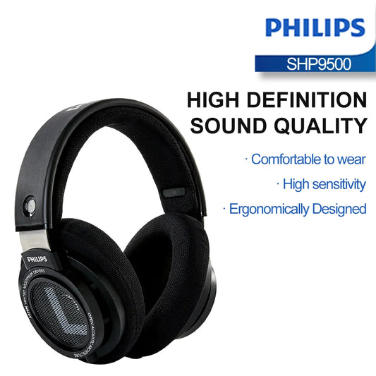 Philips SHP9500 Over-Ear HiFi Stereo Kopfhörer – Offenes Design – Schwarz