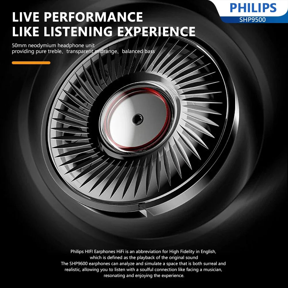 Philips SHP9500 Over-Ear HiFi Stereo Kopfhörer – Offenes Design – Schwarz