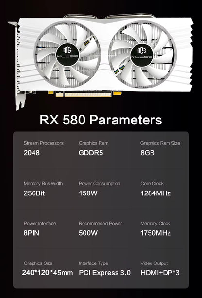 AMD RX 580 8GB 2048SP GDDR5 1284MHz Gaming Grafikkarte Weiß