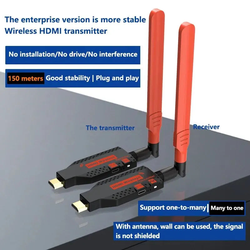 50M 4K Wireless HDMI Extender – Video-Sender & Empfänger | HDMI-Adapter für TV, Projektor, PC, DVD & mehr